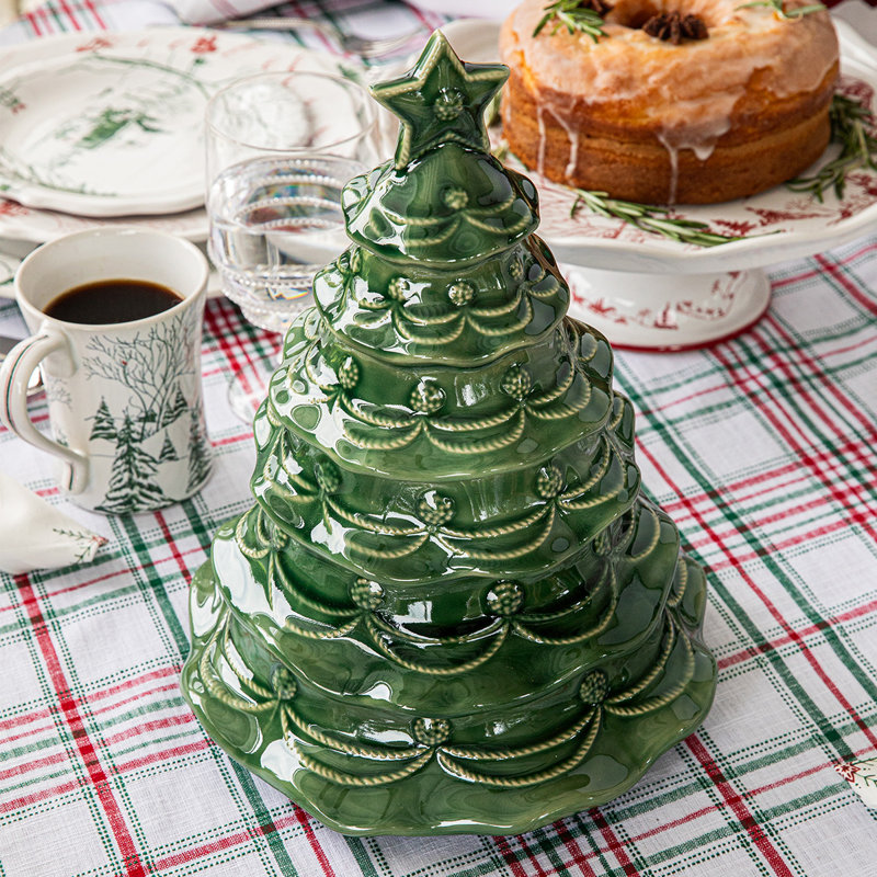 Juliska Berry & Thread Christmas Tree Cookie Jar With Lid - Basil